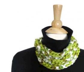 Spring cowl necklace lightweight infinity scarf spring green white tan CO-6