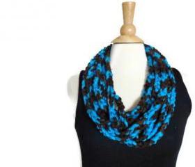 Spring cowl necklace lightweight infinity scarf aqua blue and chocolate brown CO-4
